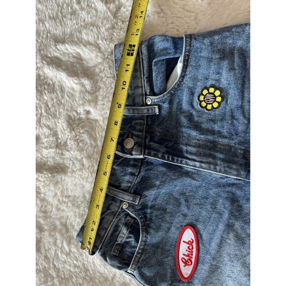 Revice Denim Patch Work High Rise Jean Shorts Stone Washed Blue - Picture 5 of 7